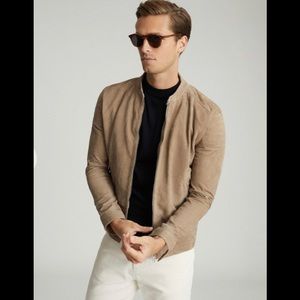 REISS Brooks Slim-Fit Suede Jacket in Stone